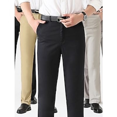 Men's Trousers Chinos Chino Pants Pocket Straight Leg Plain Comfort Breathable Outdoor Daily Going out 100% Cotton Fashion Casual Black Khaki miniinthebox