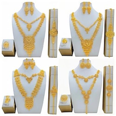 Jewelry Set 4pcs Alloy Rings 1 Necklace Earrings Bracelets Women's Elegant Vintage Fashion Geometrical Geometric Jewelry Set For Wedding Party Street Lightinthebox