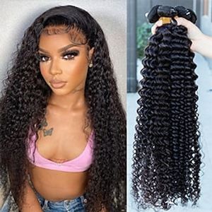 4 Bundles Human Hair Deep Wave Bundles 14 16 18 20 Inch Hair Bundles Deals Human Hair 100% Unprocessed Sew in Bundles Human Hair Double Weft Extensions for Black Women Lightinthebox