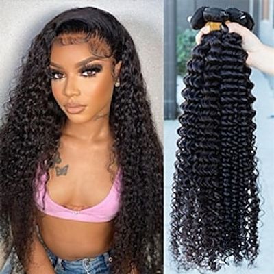 4 Bundles Human Hair Deep Wave Bundles 14 16 18 20 Inch Hair Bundles Deals Human Hair 100% Unprocessed Sew in Bundles Human Hair Double Weft Extensions for Black Women Lightinthebox