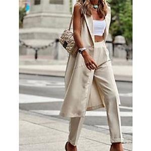 Women's Suits Work Street Holiday Summer Spring Regular Coat Regular Fit Thermal Warm Windproof Breathable Comtemporary Stylish Modern Style Jacket Sleeveless Solid Color with Pockets White Red Lightinthebox
