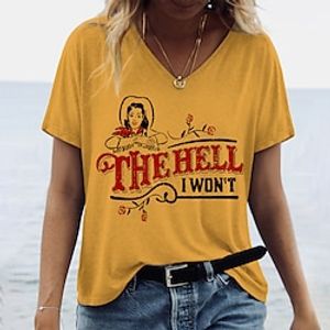 Women's Portrait Painting T shirt Text Portrait Print V Neck Basic Tops Green Blue White / 3D Print miniinthebox