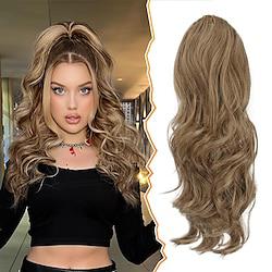 Short Drawstring Ponytail Extension, 16 In Wavy Ponytail Hair Extensions Synthetic Clip in Pony Tail Hairpieces Fake Ponytail for Women Girls Daily Halloween Lightinthebox