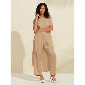 Chiffon Wrap Solid Round Casual Pants Set