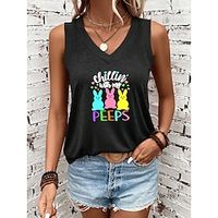 Women's Tank Top Animal Letter Casual Easter Black Yellow Blue Print Sleeveless Fashion V Neck Regular Fit Summer Lightinthebox