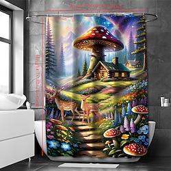 Mushroom Bathroom Deco Shower Curtain with Hooks Bathroom Decor Waterproof Fabric Shower Curtain Set with12 Pack Plastic Hooks Lightinthebox