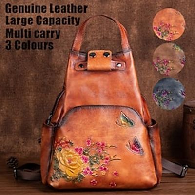 Women's Crossbody Bag Shoulder Bag Chest Bag Genuine leather carved flower butterfly Backpack Multiple carrying methods miniinthebox