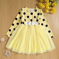 Kids Girls' Dress Patchwork Tulle Dress Knee-length Dress School Patchwork Long Sleeve Basic Dress 2-6 Years Fall Yellow Lightinthebox - thumbnail