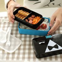 2 Layers Portable Cute Lunch Box Fashion Food Container Microwavable with Fork Spoon Straps