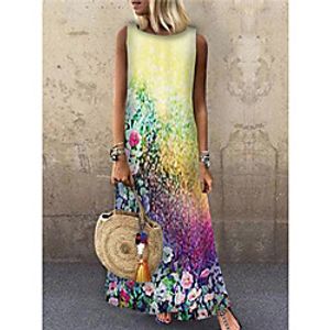 Women's Shift Dress Maxi long Dress Yellow Sleeveless Floral Print Print Spring Summer Round Neck Casual 2021 S M L XL XXL 3XL Lightinthebox