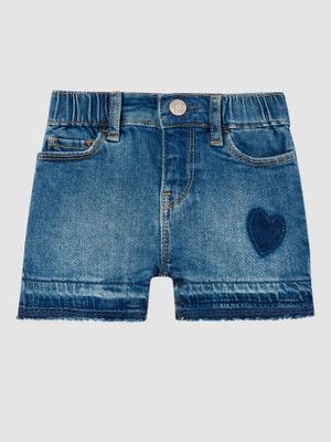 Toddler Elasticized Pull-On Heart Denim Shorts with Stretch Toddler Elasticized Pull-On Heart Denim Shorts with Stretch