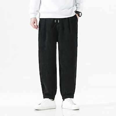 Men's Joggers Corduroy Pants Trousers Casual Pants Drawstring Elastic Waist Elastic Cuff Plain Comfort Breathable Casual Daily Holiday Sports Fashion Black Dark Green Lightinthebox