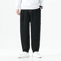Men's Joggers Corduroy Pants Trousers Casual Pants Drawstring Elastic Waist Elastic Cuff Plain Comfort Breathable Casual Daily Holiday Sports Fashion Black Dark Green Lightinthebox - thumbnail