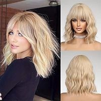 14 Inch Shoudler Length Curly Wavy Hair Wigs With Bangs Synthetic Wavy Hair Wigs For Women Gilrs For Daily Party Halloween Use Christmas Party Wigs Lightinthebox - thumbnail