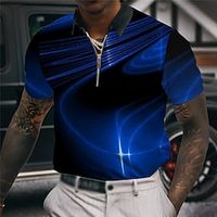 Men's Polo Shirt Zip Polo Golf Shirt Gradient Graphic Prints Linear Turndown Blue Outdoor Street Short Sleeves Zipper Print Clothing Apparel Fashion Designer Casual Breathable Lightinthebox - thumbnail