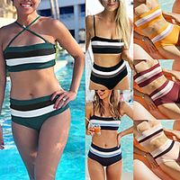 Women's Tankini Spandex Swimwear Quick Dry Sleeveless Backless 2 Piece - Swimming Surfing Snorkeling Patchwork Summer Lightinthebox - thumbnail