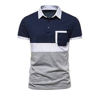 Men's Collar Polo Shirt Golf Shirt Color Block Turndown Navy Blue White Street Daily Short Sleeve Button-Down Clothing Apparel Fashion Casual Comfortable  Beach Lightinthebox