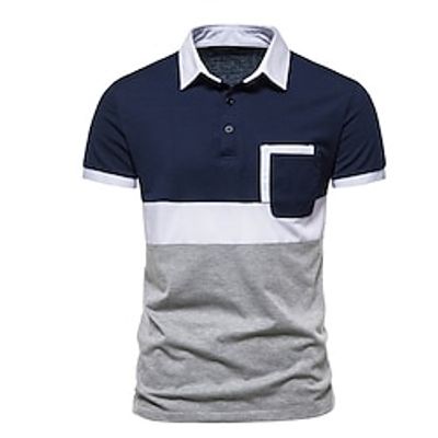 Men's Collar Polo Shirt Golf Shirt Color Block Turndown Navy Blue White Street Daily Short Sleeve Button-Down Clothing Apparel Fashion Casual Comfortable  Beach Lightinthebox
