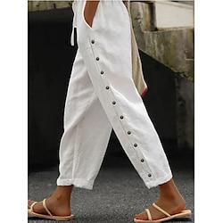 Women's Pants Trousers Linen Cotton Blend Plain Black White Casual Daily Ankle-Length Weekend Spring Summer Lightinthebox