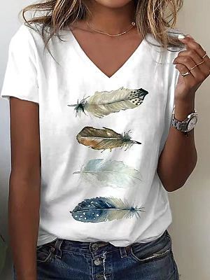 V-neck Printed Short-sleeved T-shirt V-neck Printed Short-sleeved T-shirt
