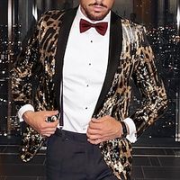 Men's Fashion Disco Sequin Blazer Jacket Leopard Blazer Plus Size Regular Tailored Fit Single Breasted One-button Black Gold Black Red Black  Blue Black  Silver 2023 Lightinthebox - thumbnail