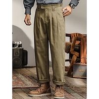 Men's Trousers Chinos Casual Pants Button Pocket Straight Leg Plain Comfort Breathable Outdoor Daily Going out Fashion Casual Army Green miniinthebox - thumbnail