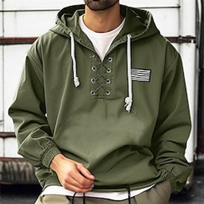 Men's Hoodie Tactical Hoodie Black Army Green Khaki Hooded National Flag Lace up Sports  Outdoor Daily Holiday Streetwear Cool Casual Spring   Fall Clothing Apparel Hoodies Sweatshirts  Long Sleeve miniinthebox