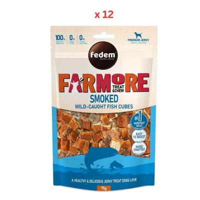 Fedem Farmore Jerky Smoked Wild-Caught Fish Cubes For Dogs 75g Pack Of 12