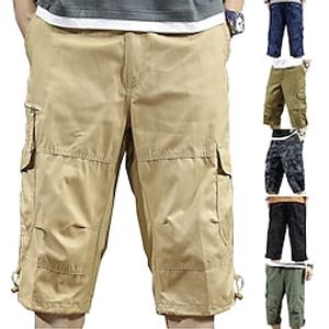 Men's Cargo Shorts Shorts Leg Drawstring 6 Pocket Plain Camouflage Comfort Knee Length Outdoor Daily Going out 100% Cotton Fashion Streetwear Black Yellow miniinthebox
