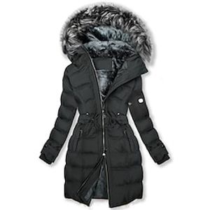 Women's Winter Jacket Puffer Jacket Winter Fall Coat Stylish Contemporary Modern Street Style Zipper Pocket Drawstring Fur Collar Street Daily Wear Vacation Weekend Polyester Long Black Zipper Hoodie Lightinthebox