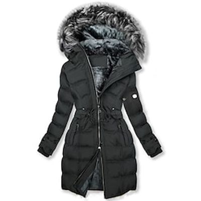 Women's Winter Jacket Puffer Jacket Winter Fall Coat Stylish Contemporary Modern Street Style Zipper Pocket Drawstring Fur Collar Street Daily Wear Vacation Weekend Polyester Long Black Zipper Hoodie Lightinthebox