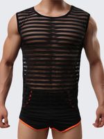 Mens Sexy Fitness Training Sleeveless Stripes Visible Printing Cool Sport Tank Tops