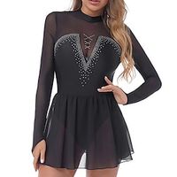 Figure Skating Dress Women's Girls' Ice Skating Dress Black Navy Blue Burgundy Thumbhole Open Back High Elasticity Training Competition Skating Wear Crystal  Rhinestone Long Sleeve Ice Skating Lightinthebox - thumbnail