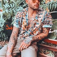Bohemian Hawaiian Resort Men's Shirt Button Up Shirt Casual Shirt Daily Wear Vacation Going out Spring Summer Lapel Short Sleeves Orange S, M, L Polyester Shirt Lightinthebox