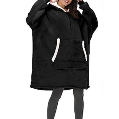 Women's Casual Dress Night Dress Midi Dress Adorable Daily Patchwork Pocket Plaid Hooded Home Lounge Navy Black 2023 Fall Winter One-Size Lightinthebox