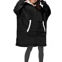 Women's Casual Dress Night Dress Midi Dress Adorable Daily Patchwork Pocket Plaid Hooded Home Lounge Navy Black 2023 Fall Winter One-Size Lightinthebox - thumbnail