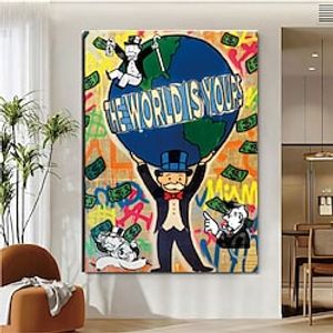Handmade Hand Painted Oil Painting Wall Modern Abstract Painting Alec Monopoly Street Art Money Canvas Painting Home Decoration Decor Rolled Canvas No Frame Unstretched miniinthebox