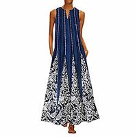 Women's Shift Dress Maxi long Dress 9632-1 9632-2 9632-3 9632-4 9632-5 9632B-1 9632B-2 9632B-3 9632C-1 9632C-2 Sleeveless Pattern Spring Summer Casual  Daily Cotton 2021 S M L XL 2XL 3XL 4XL 5XL Lightinthebox - thumbnail