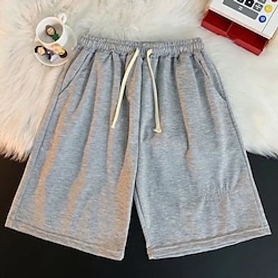 Men's Active Shorts Sweat Shorts Casual Shorts Drawstring Elastic Waist Letter Outdoor Going out Fashion Streetwear Black Khaki Micro-elastic Lightinthebox