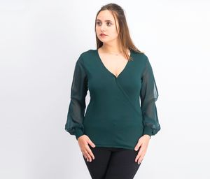 Womens Surplice Illusion-Sleeve Top  Hunter Forest