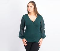 Womens Surplice Illusion-Sleeve Top  Hunter Forest - thumbnail