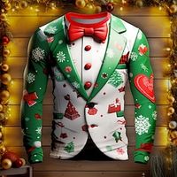 Christmas Tree Snowflake Christmas Pattern Daily Outdoor Casual Men's 3D Print Funny T Shirts Party Casual Holiday Christmas T shirt Light Green Red Dark Green Long Sleeve Crew Neck Shirt Spring miniinthebox - thumbnail