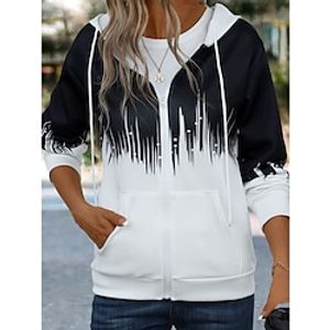 Women's Zip Hoodie Sweatshirt Color Block Active Sportswear Print Drawstring Zip Up Black Casual Sports Hoodie Long Sleeve Top Micro-elastic Fall  Winter Lightinthebox