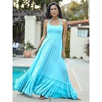 Women's Beach Dress Resort Wear Hem Maxi Pure Color Elastic Waist Open Back Tie Back Vacation Dress Elegant Dress Beach Vacation Dress Going out Sky Blue S M L Lightinthebox - thumbnail