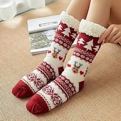 1 Pair Christmas Thick Fleece Lined Warm Socks, Comfortable  Warm, Stylist Non-slip Winter Floor Socks, Christmas Gifts Lightinthebox