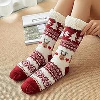 1 Pair Christmas Thick Fleece Lined Warm Socks, Comfortable  Warm, Stylist Non-slip Winter Floor Socks, Christmas Gifts Lightinthebox - thumbnail