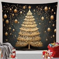Christmas Gold Trees Hanging Tapestry Wall Art Xmas Scandinavian Folk Art Large Tapestry Mural Decor Photograph Backdrop Blanket Curtain Home Bedroom Living Room Decoration miniinthebox - thumbnail