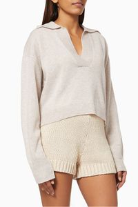 Patty Cropped Polo Knit Sweater in Wool