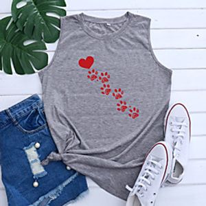 Women's Holiday Tank Top Vest T shirt Dog Graphic Print Round Neck Basic Tops Blue Purple Light gray  Going out Lightinthebox