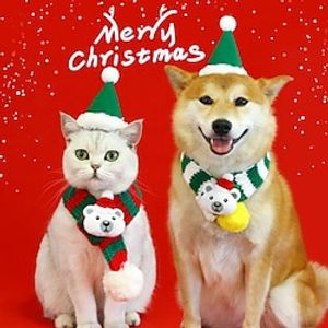 2023 New Pet Christmas Stripe Scarf Red and Green Wool Knitted Ball Ball Cat Dog Warm Little Bear Neck Lightinthebox